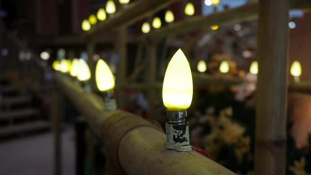 Shallow focus yellow lamp decoration celebrate Hari Raya