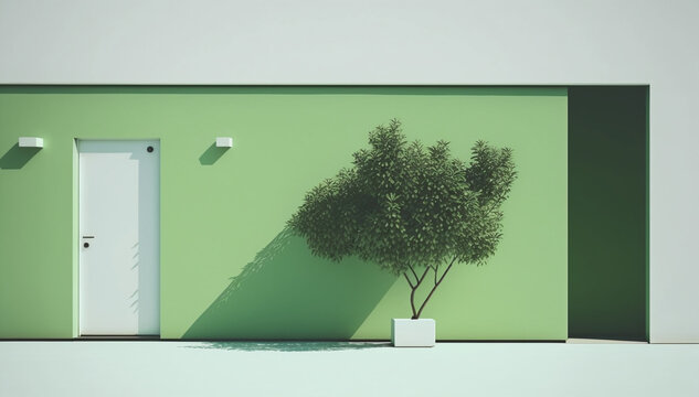 tree in front of green wall