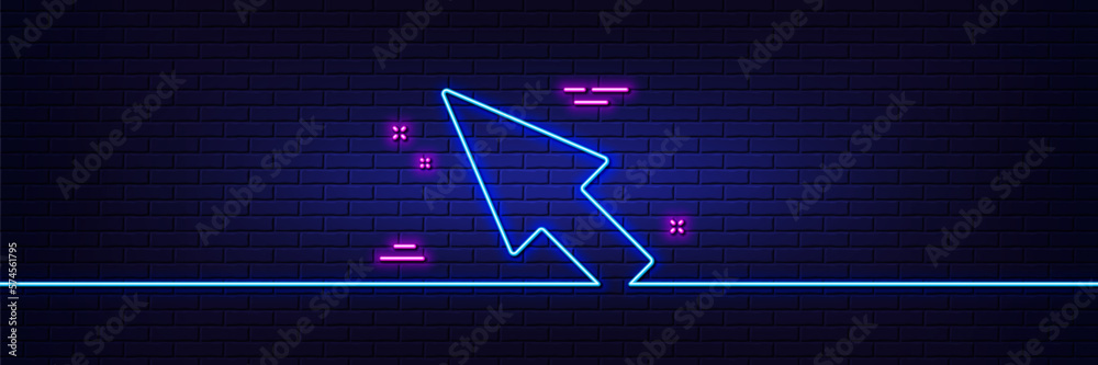 Poster neon light glow effect. mouse cursor line icon. pointer sign. click arrow symbol. 3d line neon glow 