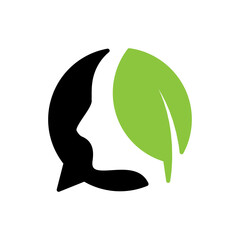 Face inside a speech bubble with leaf as the hair