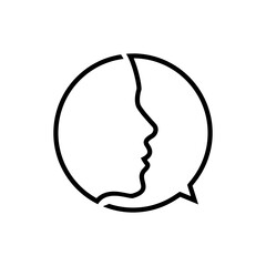 Line design of a face inside a speech bubble