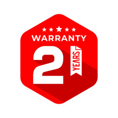 2 Years Warranty Seal With Hexagon Concept and Long Shadow Effect. Icon. Stamp. Sticker. Logo. Vector Illustration