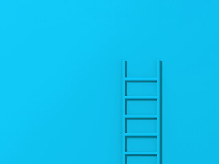 Blue staircase on blue background. Staircase stands vertically near wall. Way to success concept. Horizontal image. 3d image. 3D rendering.