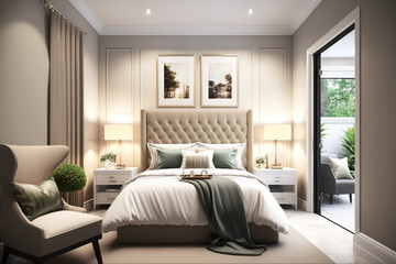 Fototapeta premium 3D rendering of an elegant bedroom Generative AI