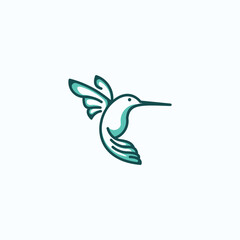 Fototapeta premium Simple Outline Blue Hummingbird Logo Design Template, line art of hummingbird logo design template
