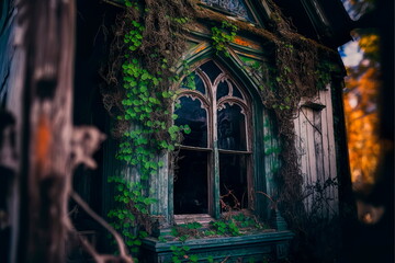 Fototapeta na wymiar An old abandoned house. crumbling traditional wooden house Generative AI