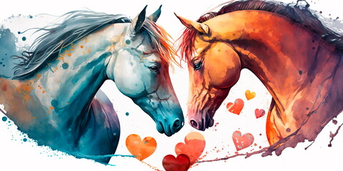 Two horse love each other, cats kiss, print for you Generative AI