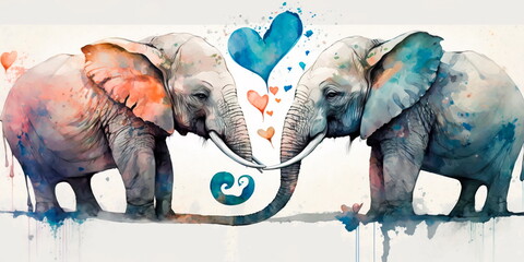 Two elephant love each other, cats kiss, print for you Generative AI