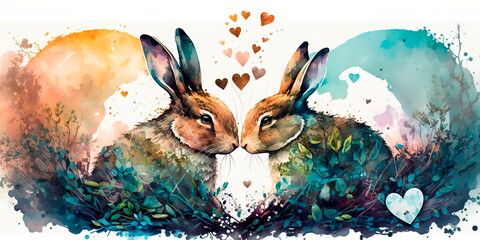 Two rabbit love each other, cats kiss, print for you Generative AI