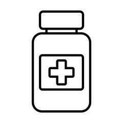 Medicine bottle and pills icon. Black and white icon. Vector illustration.