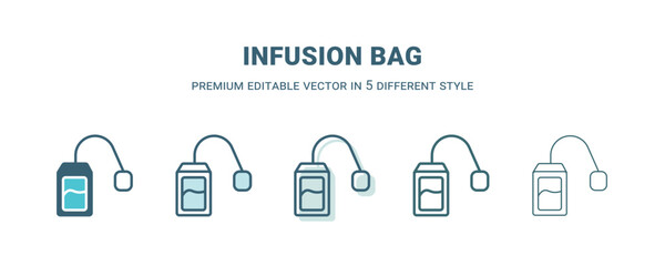 infusion bag icon in 5 different style. Outline, filled, two color, thin infusion bag icon isolated on white background. Editable vector can be used web and mobile
