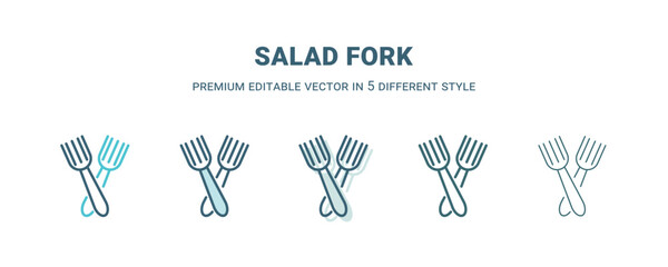 salad fork icon in 5 different style. Outline, filled, two color, thin salad fork icon isolated on white background. Editable vector can be used web and mobile