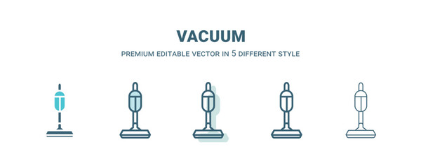 vacuum icon in 5 different style. Outline, filled, two color, thin vacuum icon isolated on white background. Editable vector can be used web and mobile