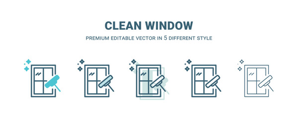 clean window icon in 5 different style. Outline, filled, two color, thin clean window icon isolated on white background. Editable vector can be used web and mobile