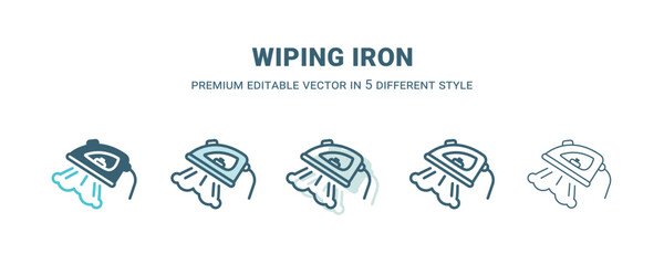 wiping iron icon in 5 different style. Outline, filled, two color, thin wiping iron icon isolated on white background. Editable vector can be used web and mobile