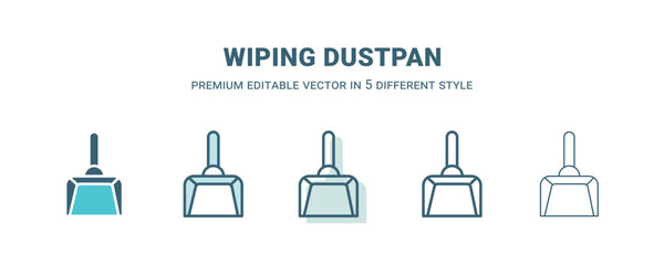 Fototapeta premium wiping dustpan icon in 5 different style. Outline, filled, two color, thin wiping dustpan icon isolated on white background. Editable vector can be used web and mobile