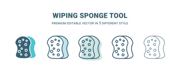 wiping sponge tool icon in 5 different style. Outline, filled, two color, thin wiping sponge tool icon isolated on white background. Editable vector can be used web and mobile