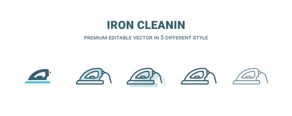 Fototapeta premium iron cleanin icon in 5 different style. Outline, filled, two color, thin iron cleanin icon isolated on white background. Editable vector can be used web and mobile