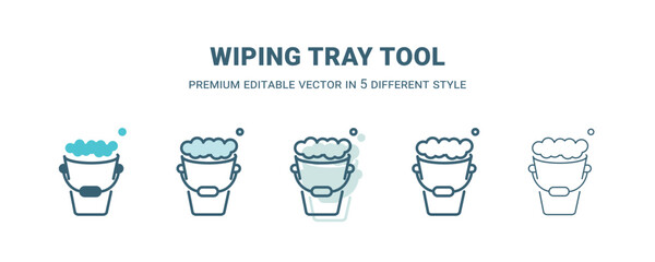 wiping tray tool icon in 5 different style. Outline, filled, two color, thin wiping tray tool icon isolated on white background. Editable vector can be used web and mobile