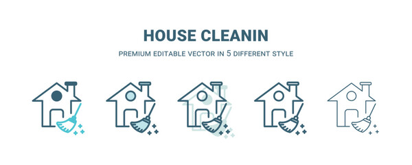 house cleanin icon in 5 different style. Outline, filled, two color, thin house cleanin icon isolated on white background. Editable vector can be used web and mobile