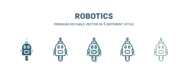 robotics icon in 5 different style. Outline, filled, two color, thin robotics icon isolated on white background. Editable vector can be used web and mobile