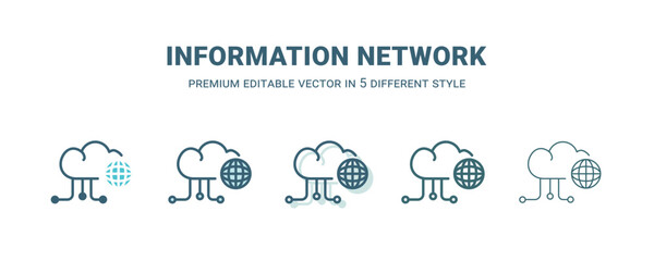 information network icon in 5 different style. Outline, filled, two color, thin information network icon isolated on white background. Editable vector can be used web and mobile