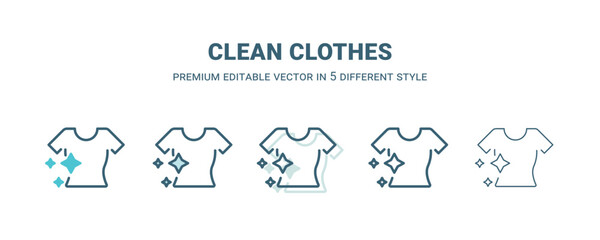 clean clothes icon in 5 different style. Outline, filled, two color, thin clean clothes icon isolated on white background. Editable vector can be used web and mobile