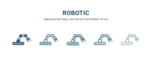 robotic icon in 5 different style. Outline, filled, two color, thin robotic icon isolated on white background. Editable vector can be used web and mobile