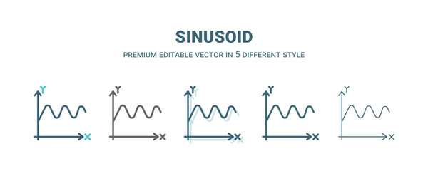 Fototapeta premium sinusoid icon in 5 different style. Outline, filled, two color, thin sinusoid icon isolated on white background. Editable vector can be used web and mobile