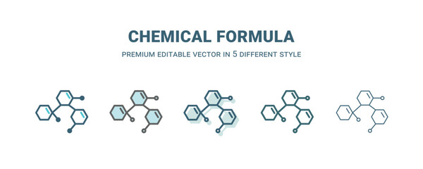 chemical formula icon in 5 different style. Outline, filled, two color, thin chemical formula icon isolated on white background. Editable vector can be used web and mobile