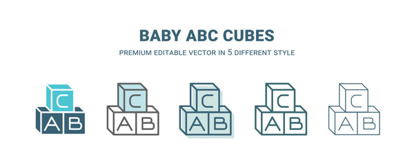 baby abc cubes icon in 5 different style. Outline, filled, two color, thin baby abc cubes icon isolated on white background. Editable vector can be used web and mobile
