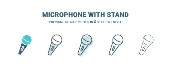 microphone with stand icon in 5 different style. Outline, filled, two color, thin microphone with stand icon isolated on white background. Editable vector can be used web and mobile