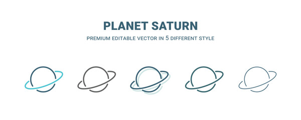 planet saturn icon in 5 different style. Outline, filled, two color, thin planet saturn icon isolated on white background. Editable vector can be used web and mobile © Abstract