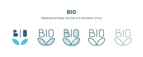 bio icon in 5 different style. Outline, filled, two color, thin bio icon isolated on white background. Editable vector can be used web and mobile