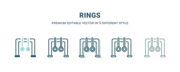 rings icon in 5 different style. Outline, filled, two color, thin rings icon isolated on white background. Editable vector can be used web and mobile