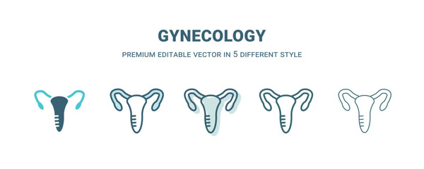 gynecology icon in 5 different style. Outline, filled, two color, thin gynecology icon isolated on white background. Editable vector can be used web and mobile
