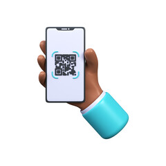 3d Scanning a QR code on your phone. Phone in hand scans qr code.
