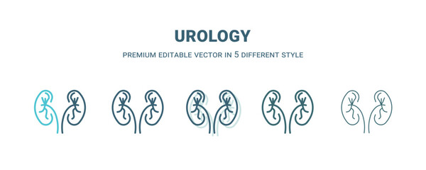 urology icon in 5 different style. Outline, filled, two color, thin urology icon isolated on white background. Editable vector can be used web and mobile