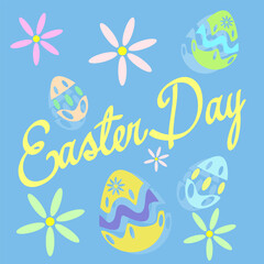 Cute picture for a card for easter celebration with colored eggs