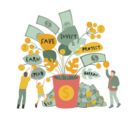 Financial tree in flowerpot. Editable vector illustration