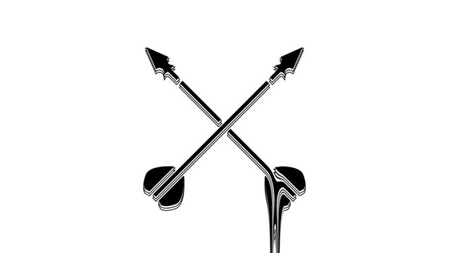 Black Medieval crossed arrows icon isolated on white background. Medieval weapon. 4K Video motion graphic animation
