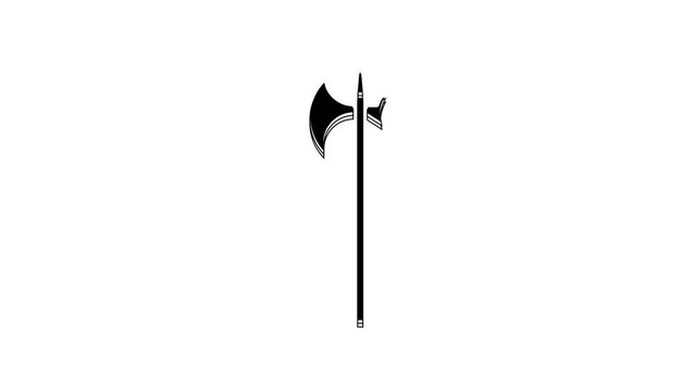 Black Medieval halberd icon isolated on white background. Medieval weapon. 4K Video motion graphic animation