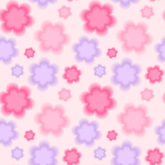Trendy seamless pattern with y2k blurred gradient pastel daisy flower on pink background. Abstract geometric background.