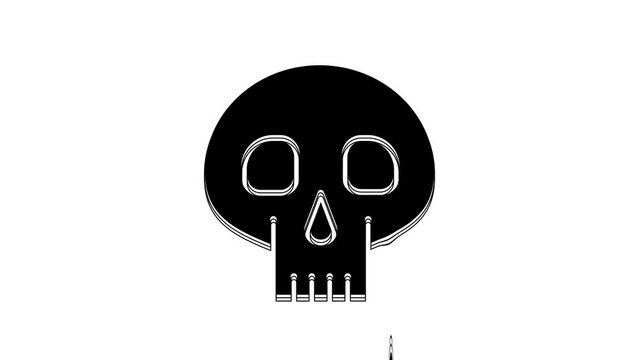 Black Skull icon isolated on white background. 4K Video motion graphic animation