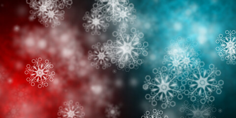 Abstract red and light blue background with flying snowflakes