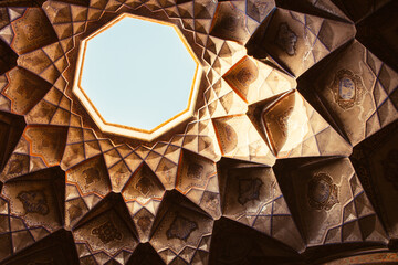 Kashan, Iran - 10th june, 2022: Beautiful dome interior in iranian islamic building