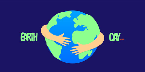 World and hands hugged. Earth day 22 April abstract illustration