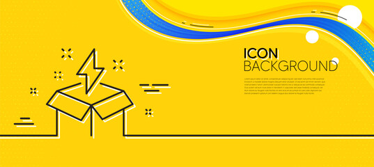 Naklejka na ściany i meble Out of the box line icon. Abstract yellow background. Creativity sign. Gift box with lightning bolt symbol. Minimal creative idea line icon. Wave banner concept. Vector