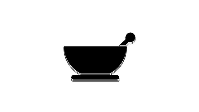 Black Mortar and pestle icon isolated on white background. 4K Video motion graphic animation