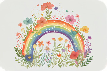Fototapeta na wymiar illustration of colorful vibrant rainbow in watercolor style draw . AI